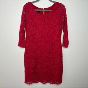 Nine West Red Lace Dress 3/4 Sleeve Size 4